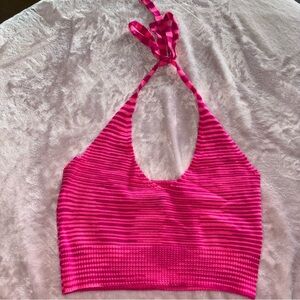 SHEIN Pink Striped Halter Tank Top